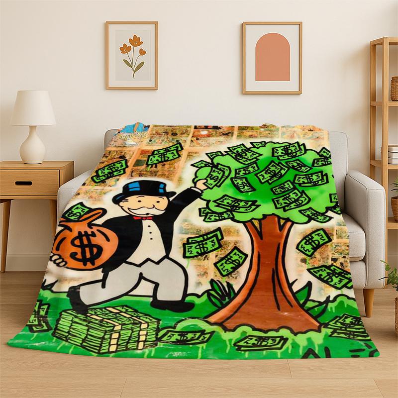 

Monopoly Dollar Rich Game Cartoon Flannel Blanket Soft Warm Throw Blanket for Bedroom Living Room Bed Travel Camping Picnic 75x90cm