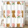 Cute Cat Flower Shower Curtain Animal Pattern Bathroom Decor for Kids Room Removable Washable Fabric Shaggy Bath Mat Set