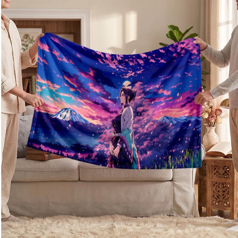 Shinobu Kocho Printed Flannel Blanket, Skin Friendly Warm Throw for Indoor Couch Bed Daily Use