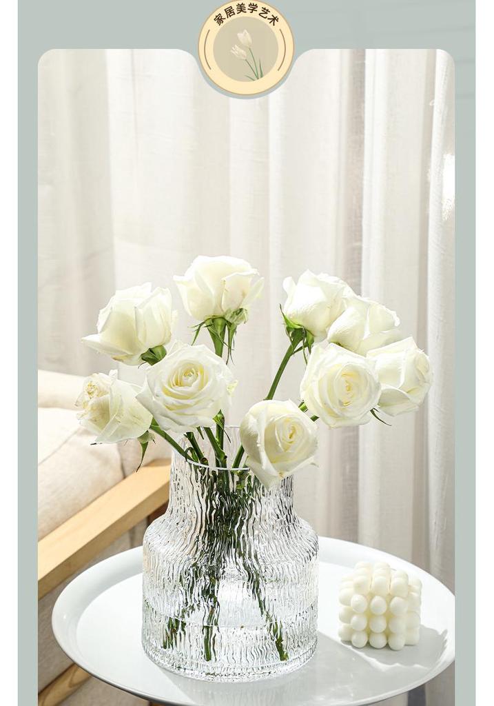 Trendy Transparent Glass Hydroponic Flower Vase for Fresh Roses - Elegant Living Room/Dining Table Decor