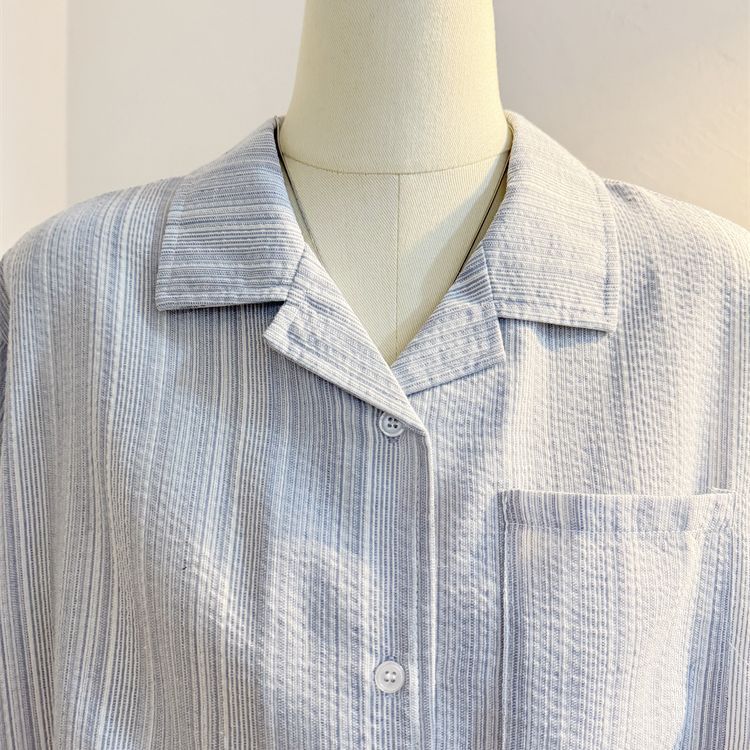 Sommerliches gestreiftes Freizeitshirt Vintage französisches Design Lockere Passform Kurzarm-Oberteil