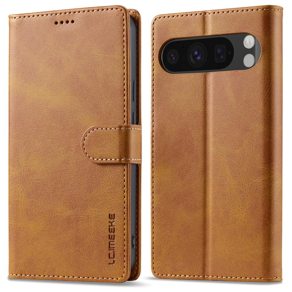 LC.IMEEKE For Google Pixel 9/9 Pro Case Magnetic Buckle Wallet Leather Phone Cover Calf Texture