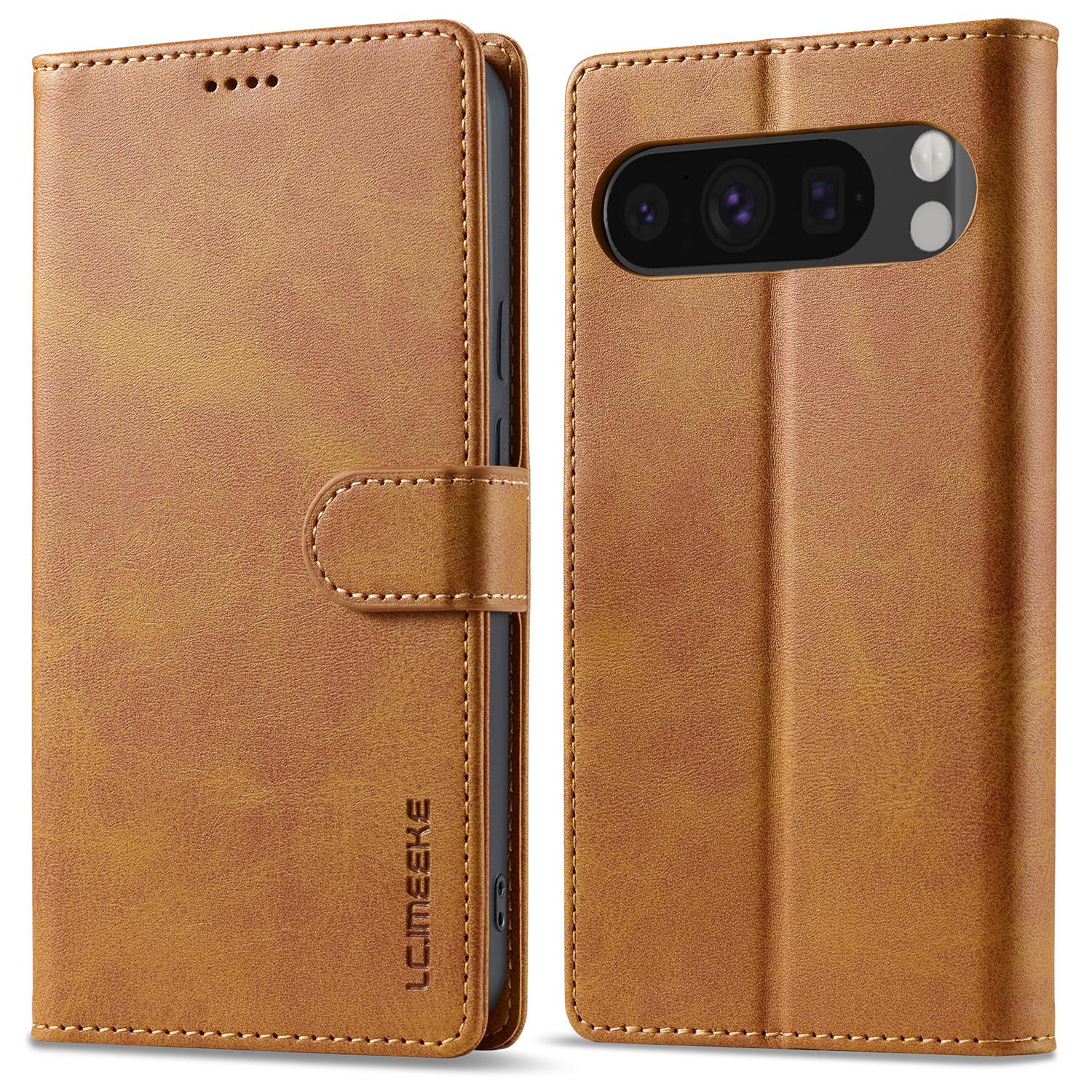

LC.IMEEKE For Google Pixel 9/9 Pro Case Magnetic Buckle Wallet Leather Phone Cover Calf Texture Yellow