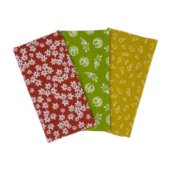 Komondo Tenugui (Japanese Hand Towel) - Maple, Gourd, Crane & Turtle Design - Set of 3 - Yagisei - Approx. 90cm - Japanese Traditional Pattern - 100%