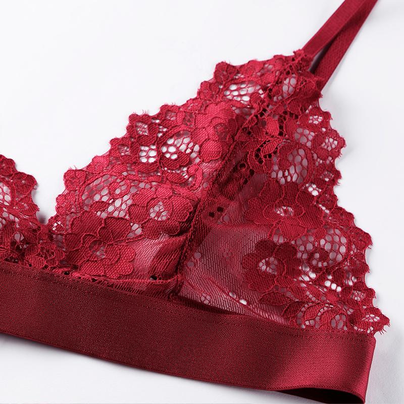 Blonde-BH uten stålring tube-topp tynn uten brystinnlegg dyp V-BH blonder blomstret sexy BH Bralette undertøy