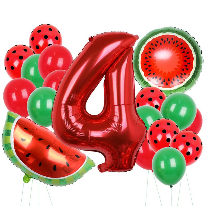 18Pcs New Summer Watermelon Balloon Suit 1-9 St Birthday Fruit Party Decoration Aluminum Film Balloon Set