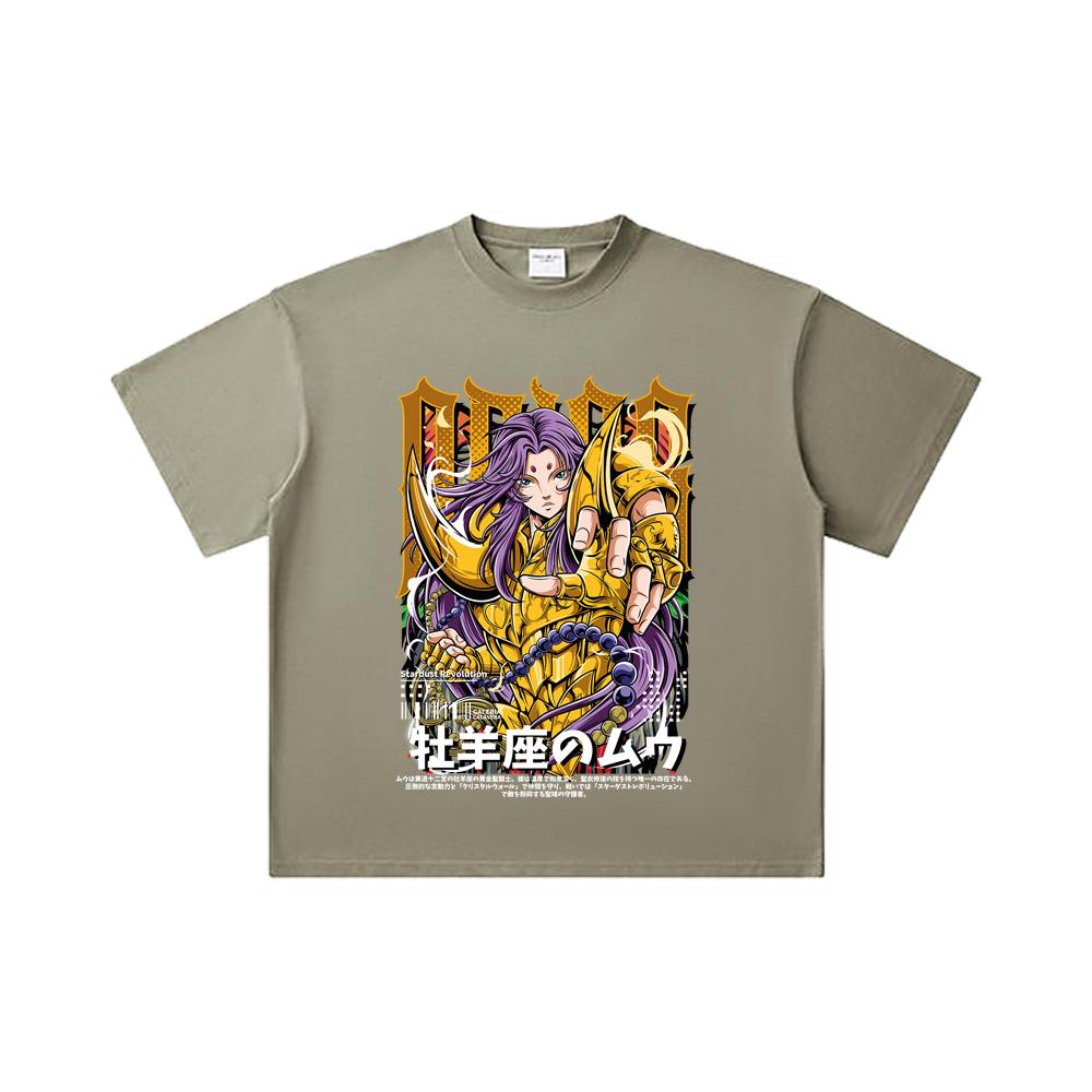 260 GSM Double Yarn 32 Count 100% Cotton Saint Seiya V26 Aries Print Unisex Heavy Cotton T Shirt