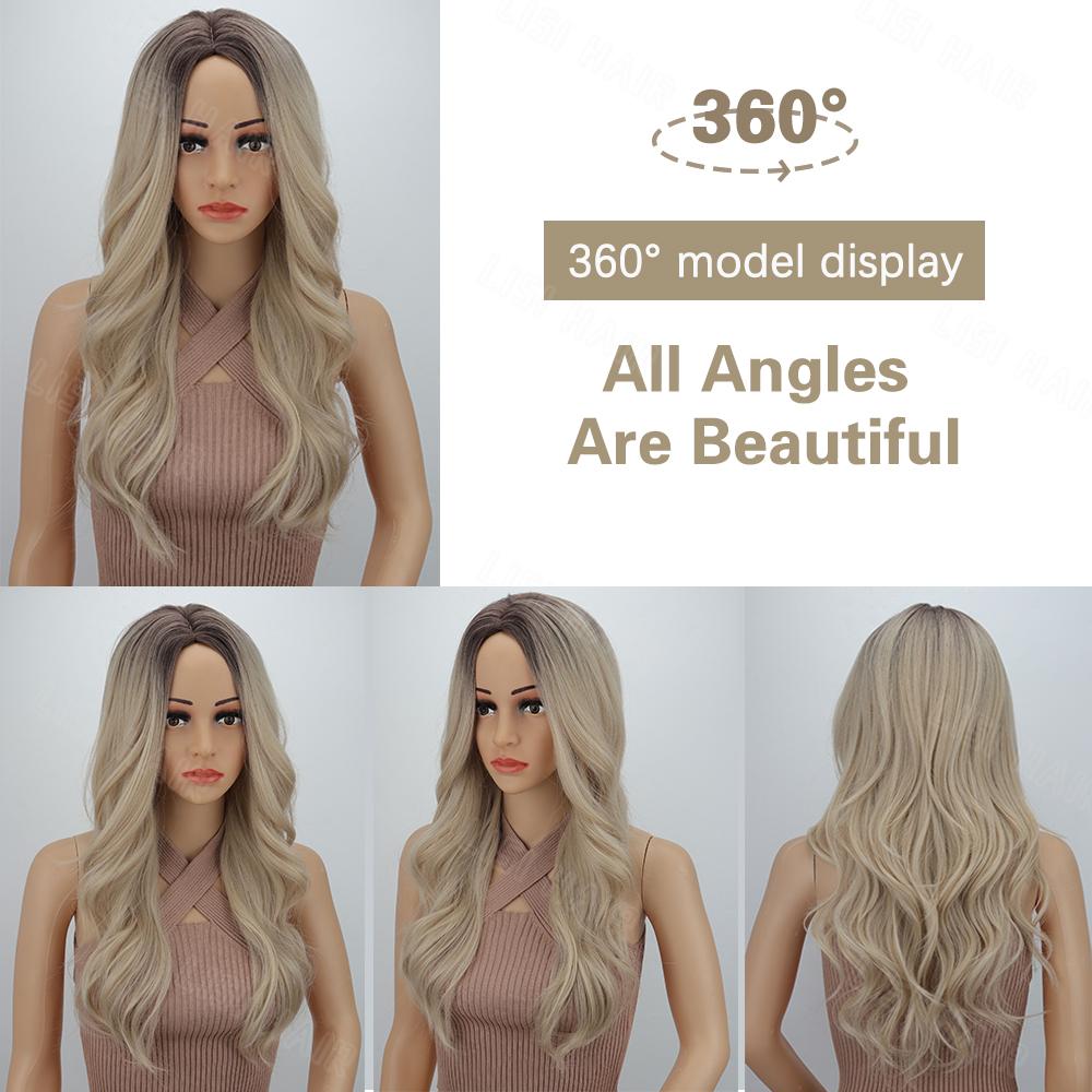 MISSQUEEN Long Wavy Blonde Wigs For Women Middle Part Synthetic Wig Natural Looking Heat Resistant Fiber Wigs