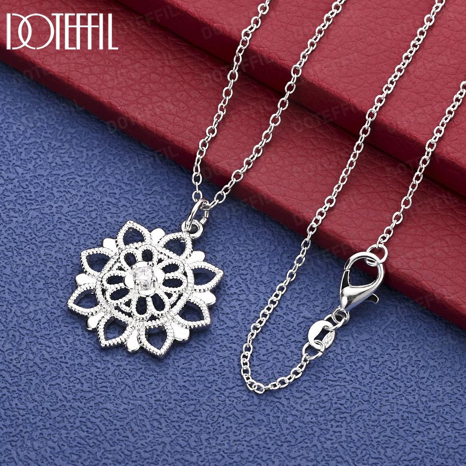 925 Sterling Silver AAA Zircon Flower Pendant Necklace Fashion Jewelry