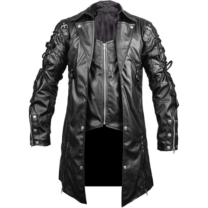 Autumn/Winter Leather Jacket Men's Large Size Halloween Medieval Costume Punk Goth Leather Jacket
