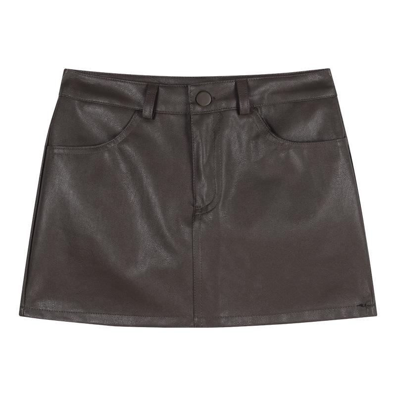 Women's Black High-Waist PU Leather A-Line Mini Skirt - Versatile Slim Fit for Autumn/Winter