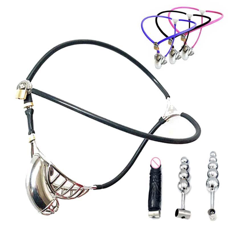 Sex Toys Male Half Hollow Penis Cock Cage Invisible Chastity Belt Stainless Steel Underwear with Anall Plug Stopper Lockable Men