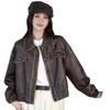 2025 Women's Retro Distressed Leather Jacket - Spring/Autumn Short Style with Motorcycle Lapel