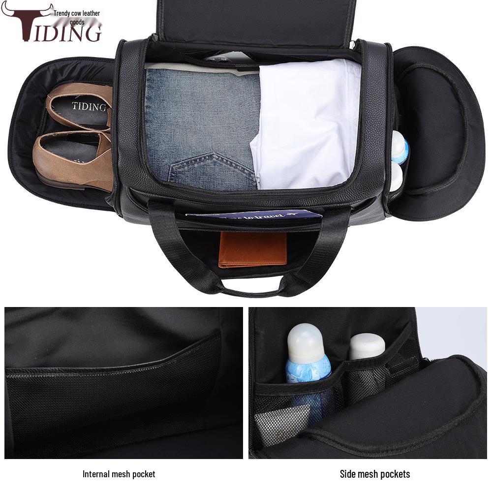 Chao Niu Herren Reisetasche aus echtem Leder mit Schuhfach - Umhänge- Sport- Schultertasche