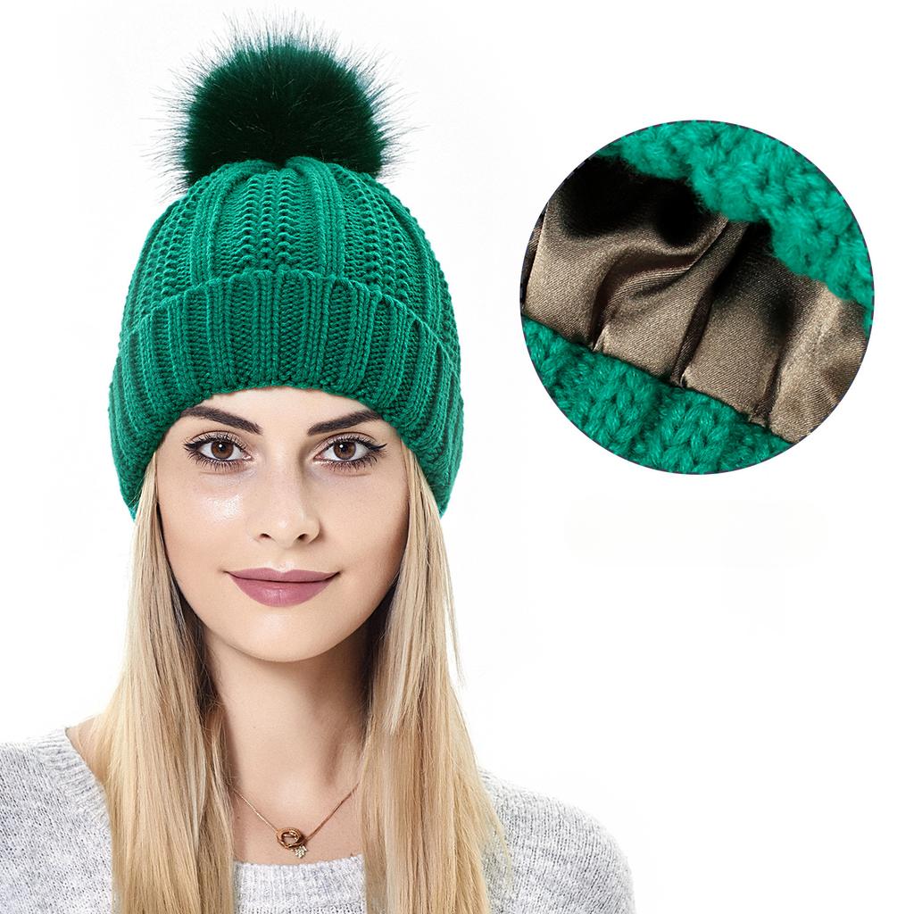 Women's Fashion Protection Hair Silky Stretch Color T-knit Hat Loose Warm Woolen Hat