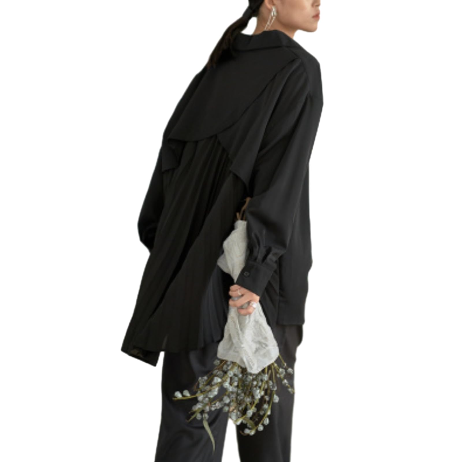 

ORWZDCO Chiffon Polo Long Solid Long Irregular Plus Sizes Loose Perfect for and Autumn Women s Blouse, Neck, Sleeves, Button-Down, Color, Length, чёрный