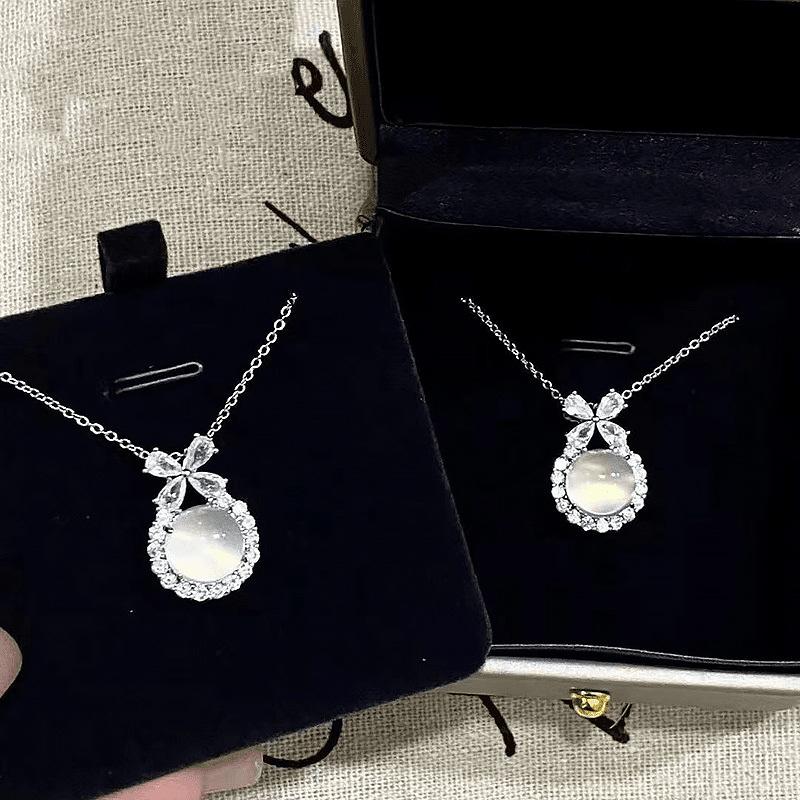Literary White Chalcedony Colored Treasure Pendant, Light Luxury Bow Imitation Water Foam Jade, Give Girlfriend Necklace Gift