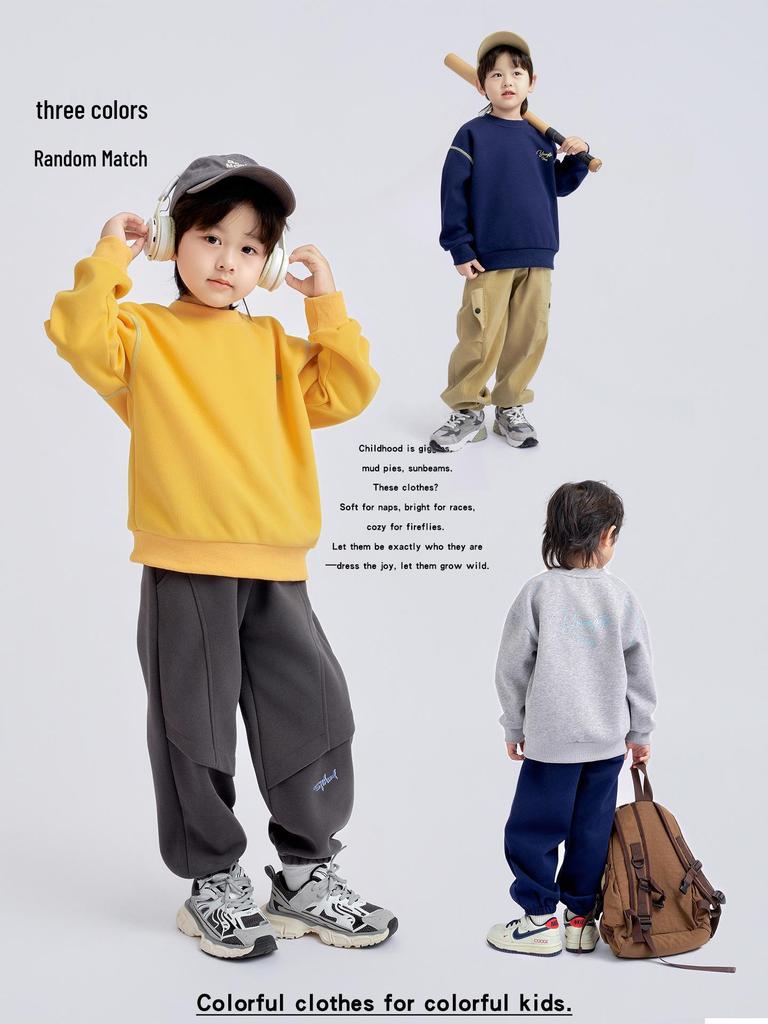 2025 Spring & Autumn Kids' Korean Fashion Sweatshirt: Boys' Long-Sleeve, Round Neck Pullover for Big Kids