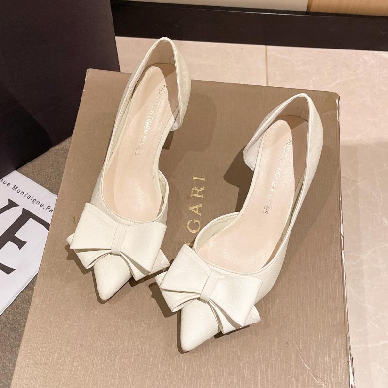 

Bowknit Thin Heels Pumps Women Blue Elegant Slip-On Party Shoes Woman Summer Pointed Toe Solid Color High Heels Shoes 39 білий
