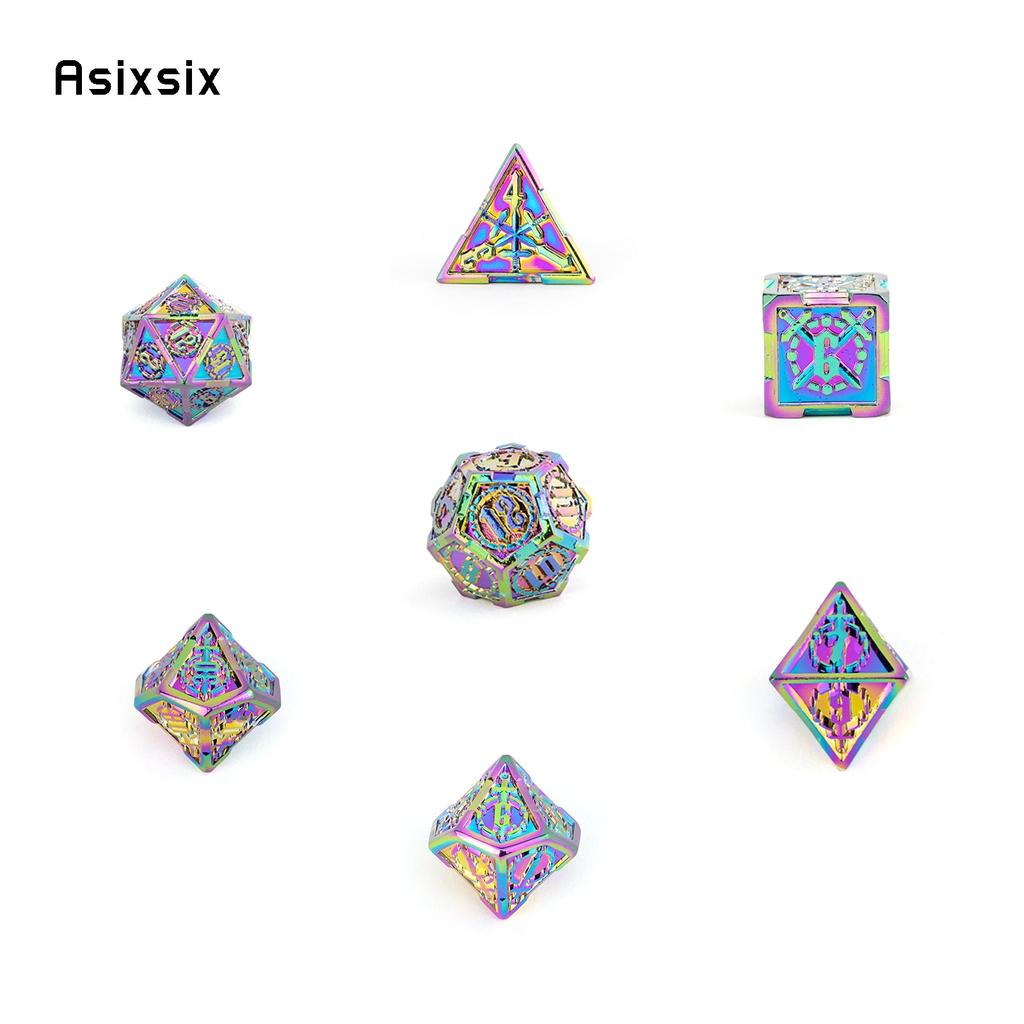 7 Pcs Colorful Double Swords Metal Dice Solid Polyhedral Dice Set Suitable for Role-Playing RPG  DND Pathfinder Board Game