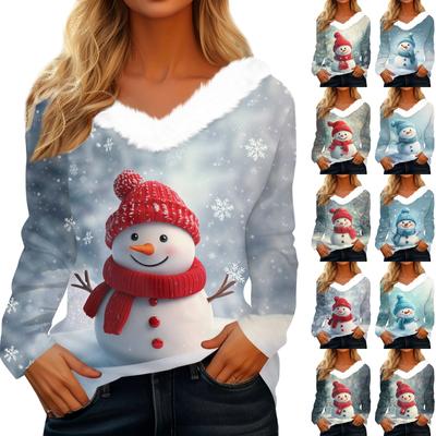 Langarmshirts für Damen, süße Oberteile, Weihnachtsdrucke, T-Shirts, Blusen, lässig, Übergröße, Basic-Oberteile, Pullover