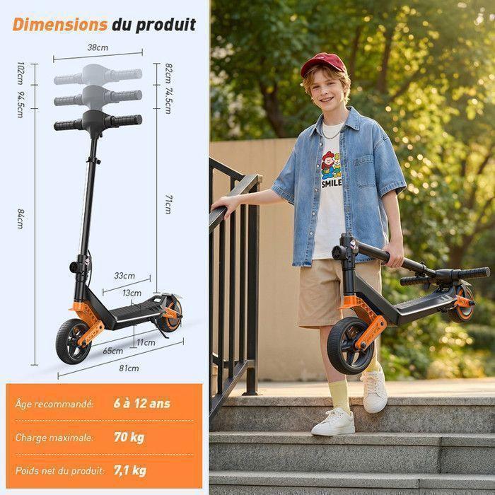 Children's Electric Scooter 6" AGILERIDE AT-B3O Orange, 3 Speeds, Adjustable Height, 150W, Multi-Colored LED, 6-12 Years, Bluetooth