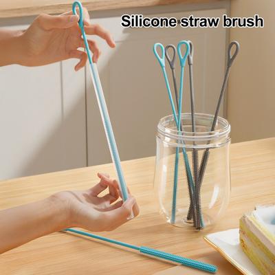 2Pcs Silicone Straw Brush Set Deep Cleaning Power Food-Grade Milk Tea Stain Remover Brush Anti-Slip Handle Straw Cleaning Tool