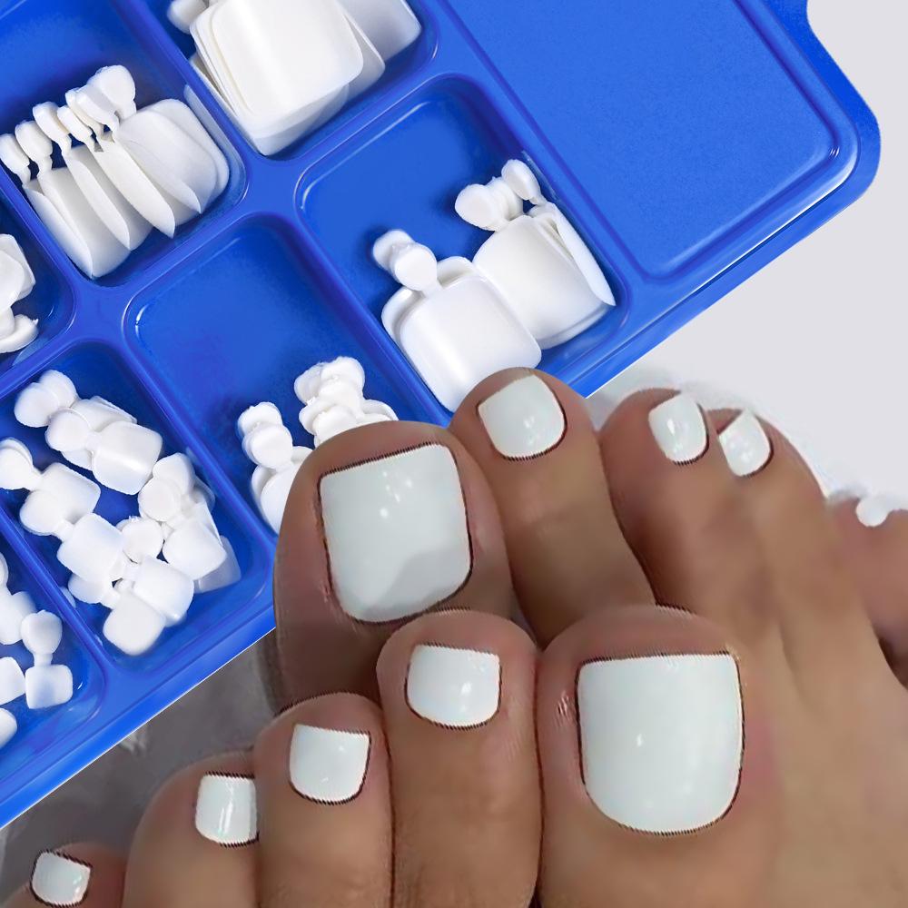 100-Piece Box: Full Cover Solid Color Short White Toe Nail Art Tips