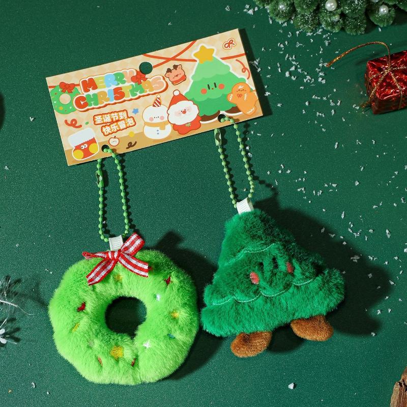 1Pair Cute Cartoon Christmas Plush Keychain Kawii Plush Christmas Tree Santa Claus Snowman Pendant Decoration Accessories