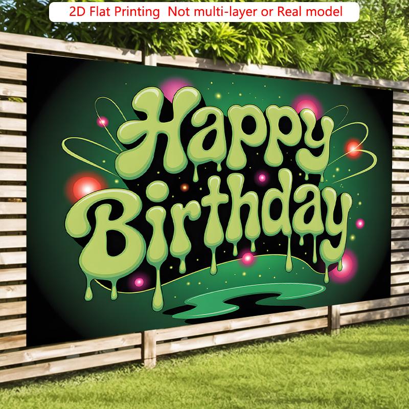 Party Backdrop Green Flat Dripping Text Event Photo Background Front Door Decor