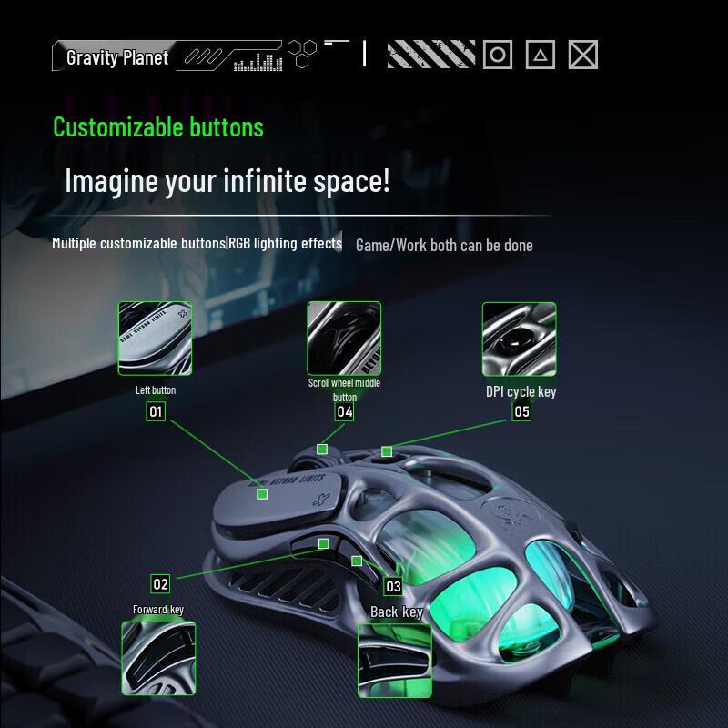 GravaStar M1 Pro Tri-Mode RGB Gaming Mouse