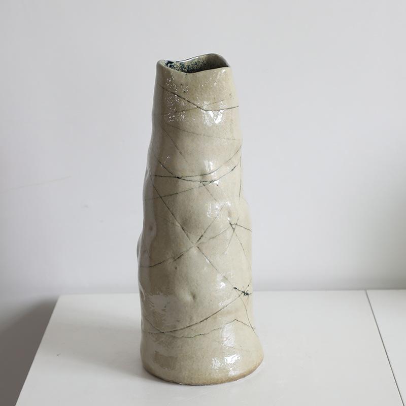 New Chinese national tide ceramic vase coarse pottery vase flower arrangement retro nostalgia handmade hotel Zen decoration