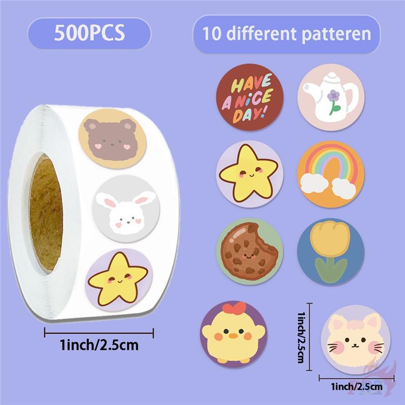 500Pcs/Roll Ins Healing Cartoon Kids Rewards Stickers - DIY Scrapbooks Album Decor Sealing Label Decals