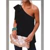 Slanted Shoulder Lace Up Sleeveless Top Pure Color Shoulder Shoelace Sleeveless Tops