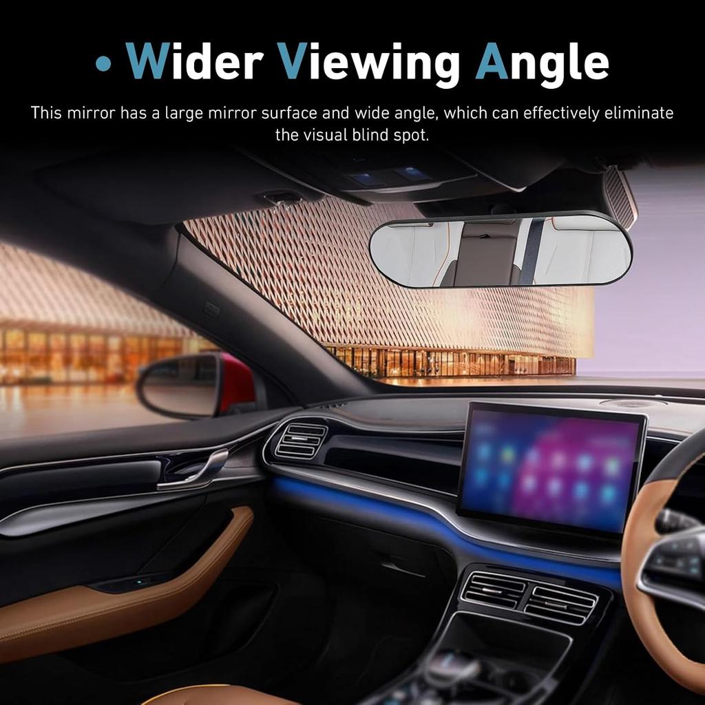 Rear View Mirror, 8.66" x 2.56" HD Clear Car Interior Suction Cup Mirror, 360 Degrees Rotatable Adjustable Rearview Mirror, Universal for Most Cars,