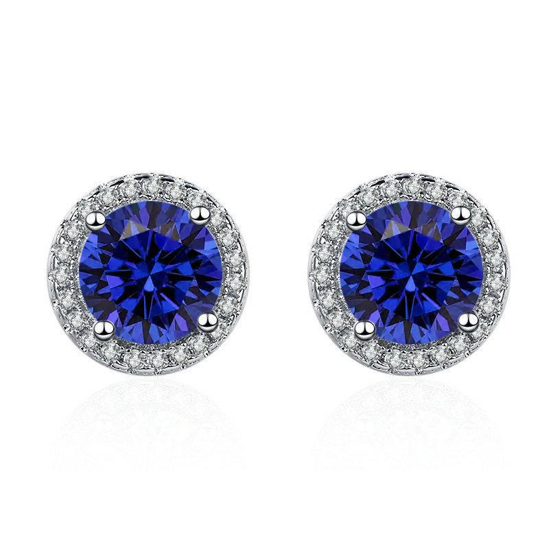Women Silver Tone Halo Round Big Center Zircon Full Pave Circle Stud Earrings