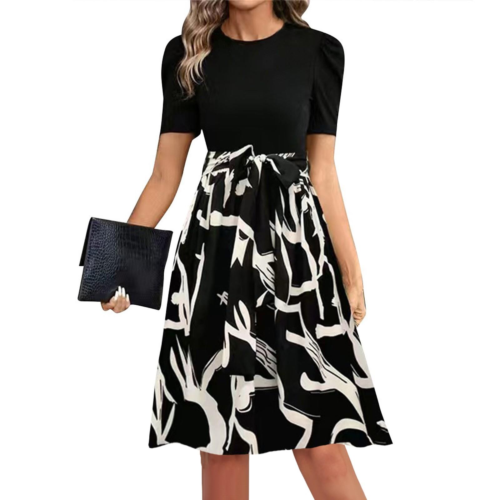 

Женские модные повседневные элегантные платья с коротким рукавом и круглым вырезом L