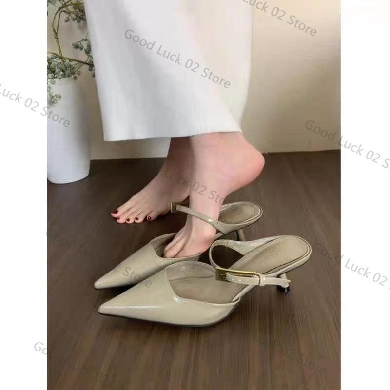 Fashion Women Pointed Toe Slippers Mid Heels Fashion Elegant Mules Shoes Summer Dress Sexy Woman Sandals 2025 Trend Brand Women’s Pumps
