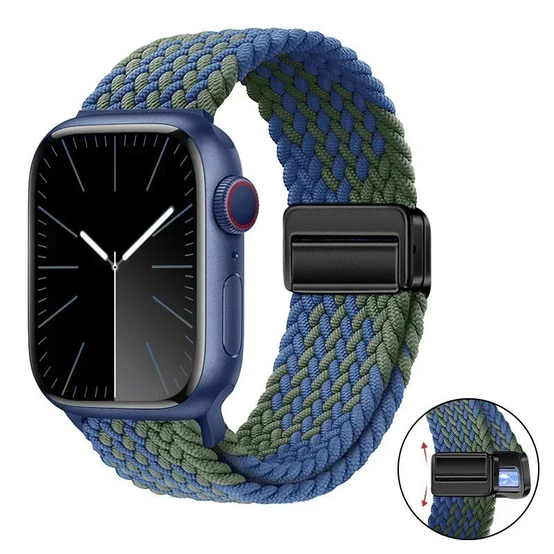 Magnetic Braided Loop Strap For Apple Watch Band 45mm 41mm 44mm 42mm 46mm Ultra 3 49mm Nylon Bracelet iWatch 11 10 9 8 7 6 5 SE