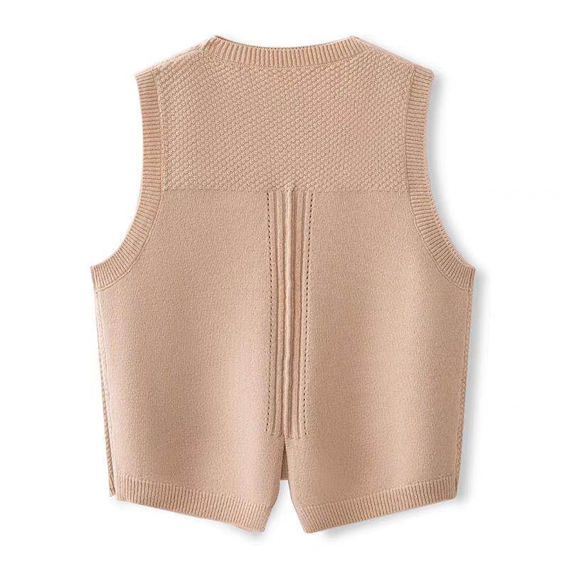 Autumn and Winter Women's Pure Woolen Thickened Round Neck Knitted Vest Sleeveless Solid Color Versatile Cashmere Tank Top