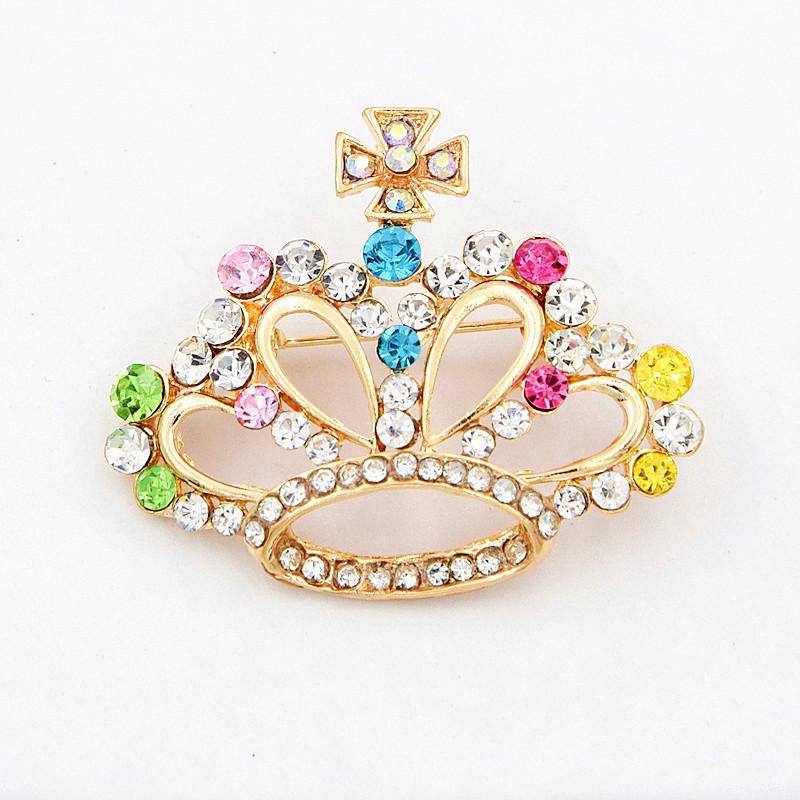 Stylish Colorful Rhinestone Crown Brooch Lapel Pin for Suits and Dresses