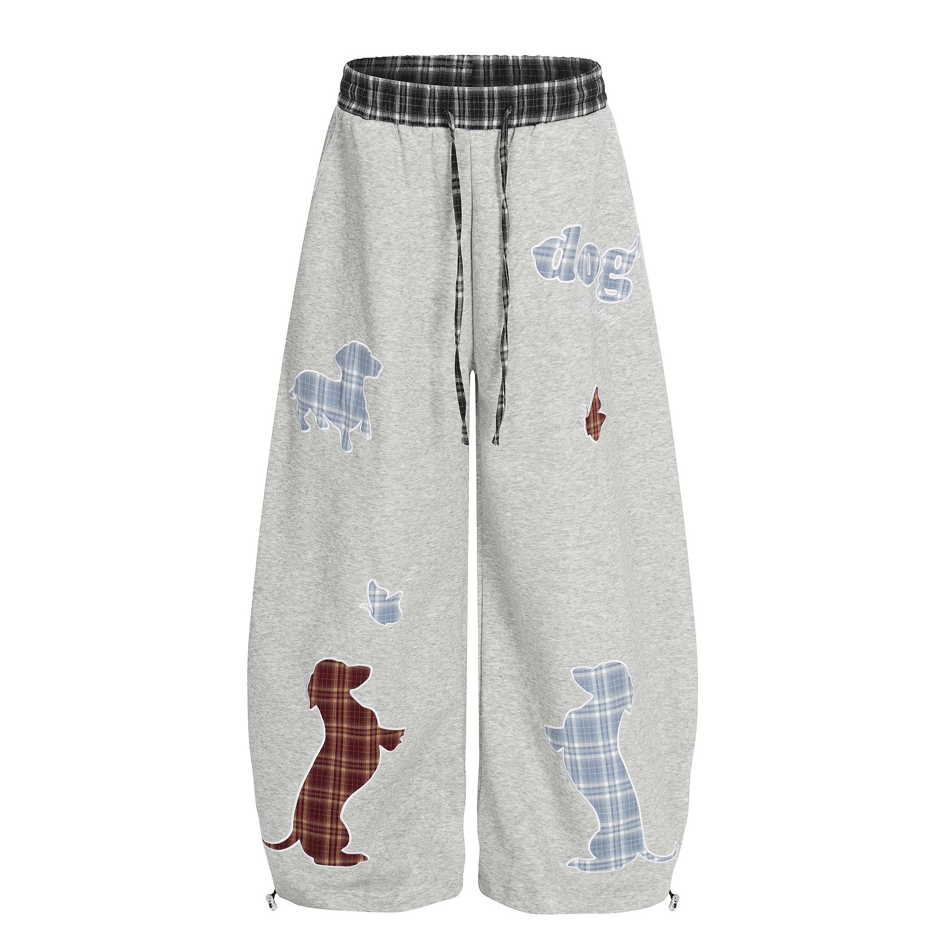 

Women s High Waist Cartoon Print Patchwork Sweatpants - Loose, Casual Wide-Leg American Street Style for Dance & Sports Small серый