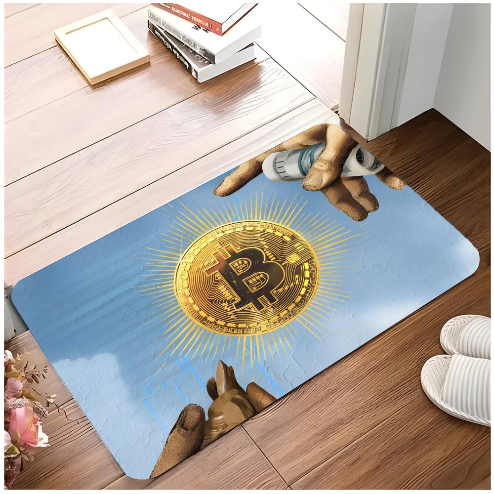 Currency Digital B-Bitcoin Floor Mat Non-Slip Washable Flannel Door Mat Absorbent Indoor Floor Rug