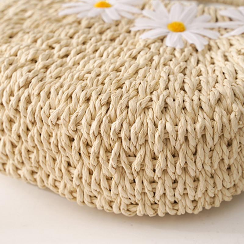 Yogodlns mote håndvevde strå-strandvesker Kvinner Håndlagde Moon Basket Skulderveske Sommer Bohemian Travel Crossbody-vesker