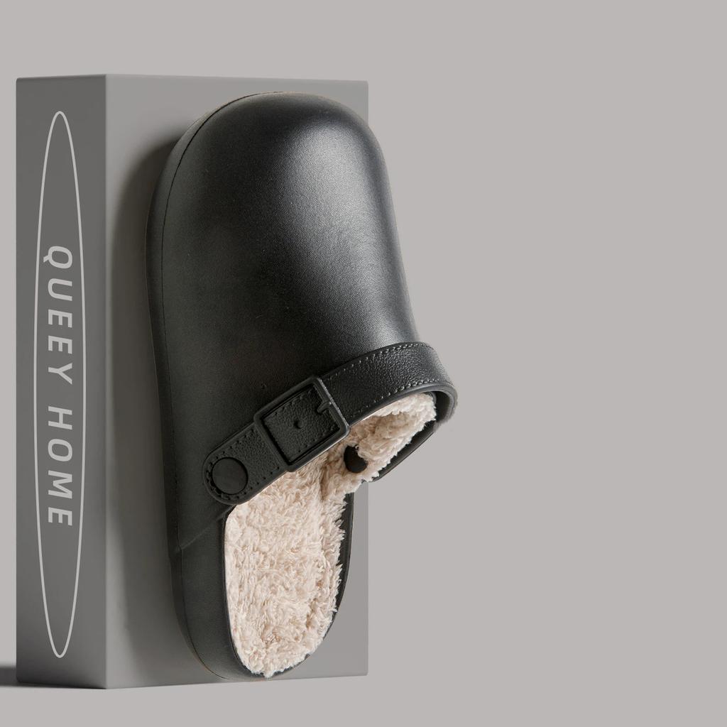 Waterproof Cotton Slippers For Women And Men Minimalist Closed Toe Indoor Home Slippers Couples Non-Slip Warm Cotton Shoes For Winter House Use