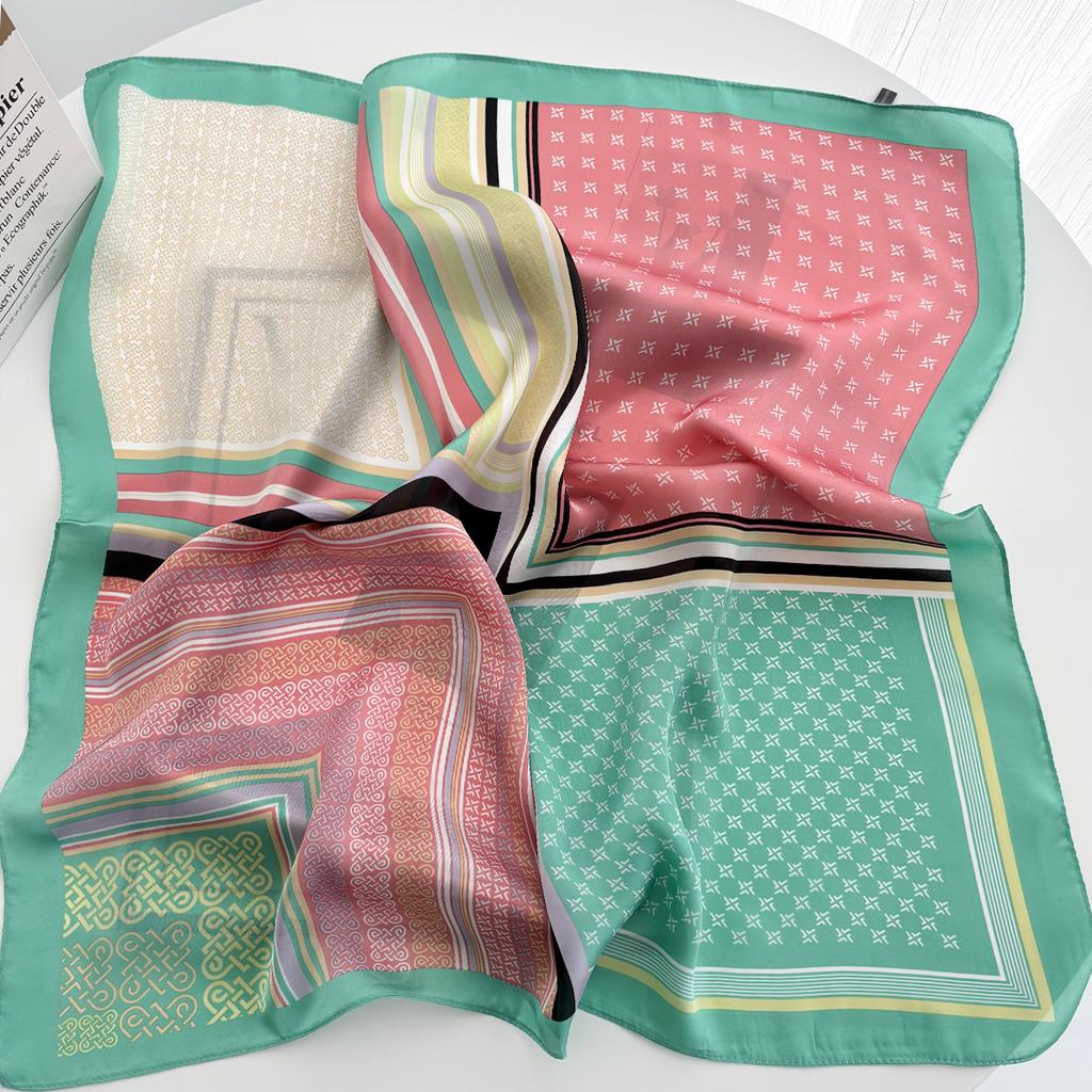 Luxury Women's Square Soft Satin Polyester Scarf Flower Printed Shawls Hijab Four Seasons Bandanna