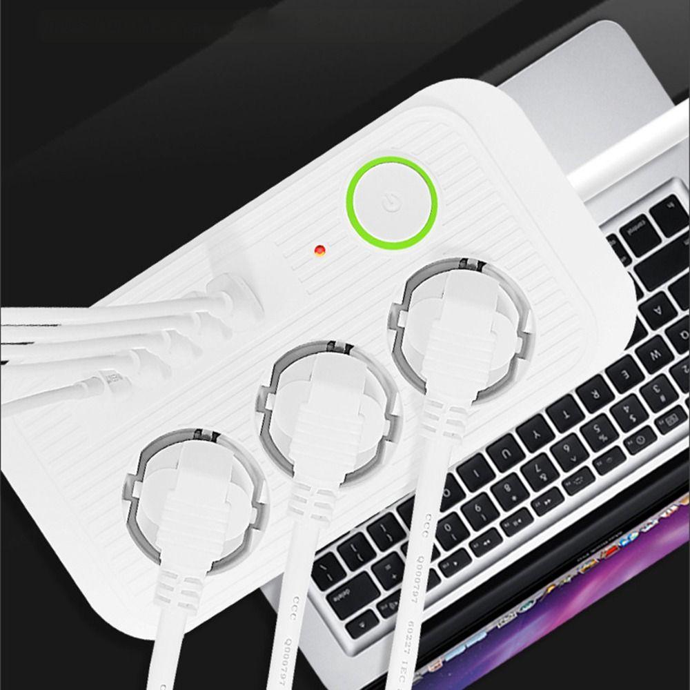 3-Outlets Surge-Protected Power Strip 2m Extension Cord Smart Home Universal Plug  Travel