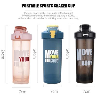 Sport-Shaker-Flasche, 800 ml, großes Fassungsvermögen, mit Strohhalm, Shaker-Flasche, Proteinpulver-Milchshake-Becher, tragbare Plastikflasche für den Außenbereich