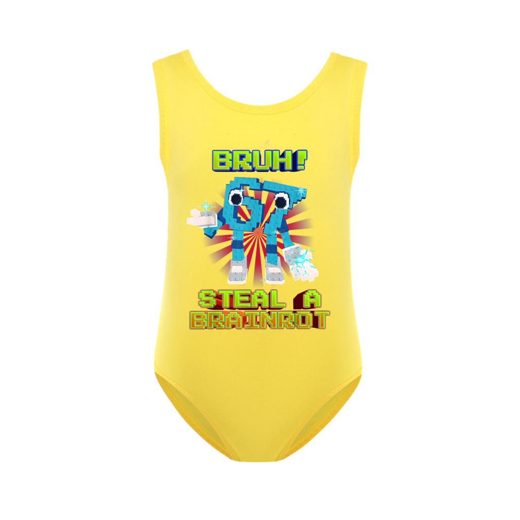 

5194 Дитячий Дівчачий Мультяшний Вкрасти Мозок 67 Шість Сім Принт Волан Купальник Плавання Суцільний Боді Купальний Костюм 130cm