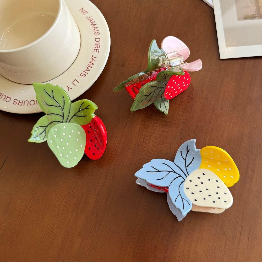 Delicate Strawberry Acetate Hair Clip Cute Ponytail Shark Clip Fruit Acetate Claw Clip  Outdoor
